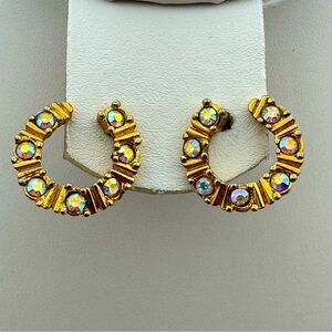 Beautiful 1992 Avon Brilliant Beauty AB Crystal C Hoop Earrings